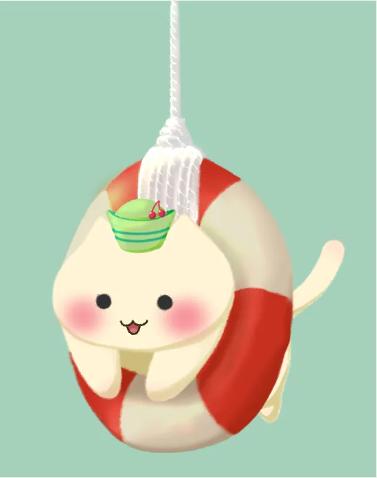 浮き輪に入った猫のキャラクター